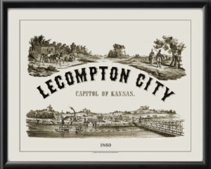 Lecompton KS 1859 Birds Eye View Map