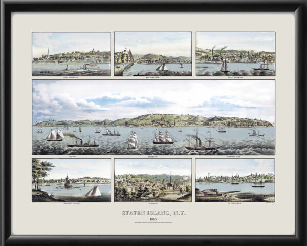 Staten Island NY 1865 Birds Eye View Map