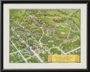 Denison University Granville OH 1944 Horace King TM Birds Eye View Map