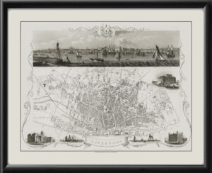 Liverpool England 1851 Drawn & Engrave Birds Eye View Map