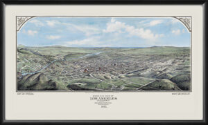 Los Angeles CA 1877 Panoramic View (Color) Birds Eye View Map