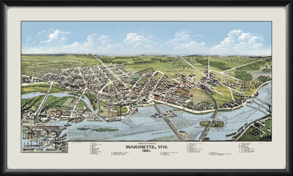 Marinette WI 1881 (Color) Birds Eye View Map