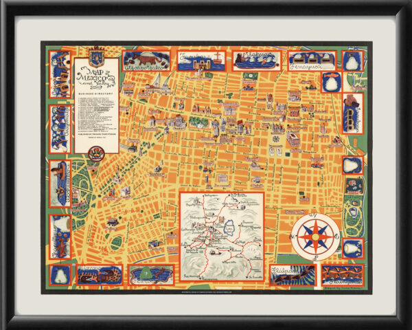 Mexico City 1935 Birds Eye View Map