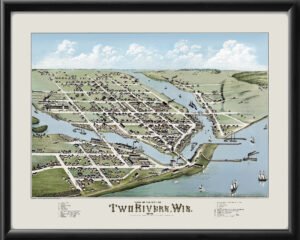 Two Rivers WI 1879 Birds Eye View Map